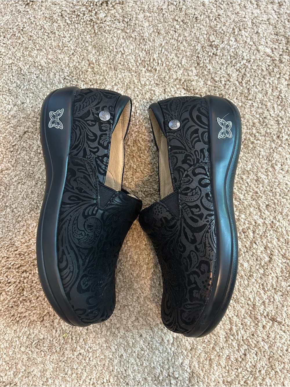 Alegria Black Slip-On Clog with Subtle Swirl Pattern